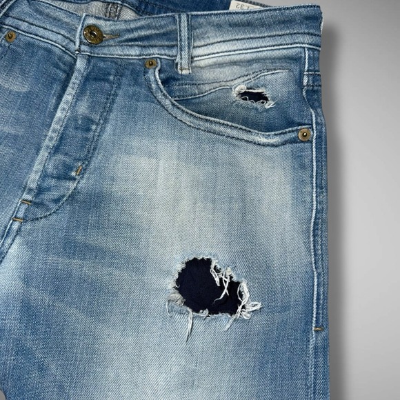 Diesel Jeans Mens 30x32 Blue Akee‎ Regular Slim Tapered Stretch Distressed 0854V - Picture 6 of 16